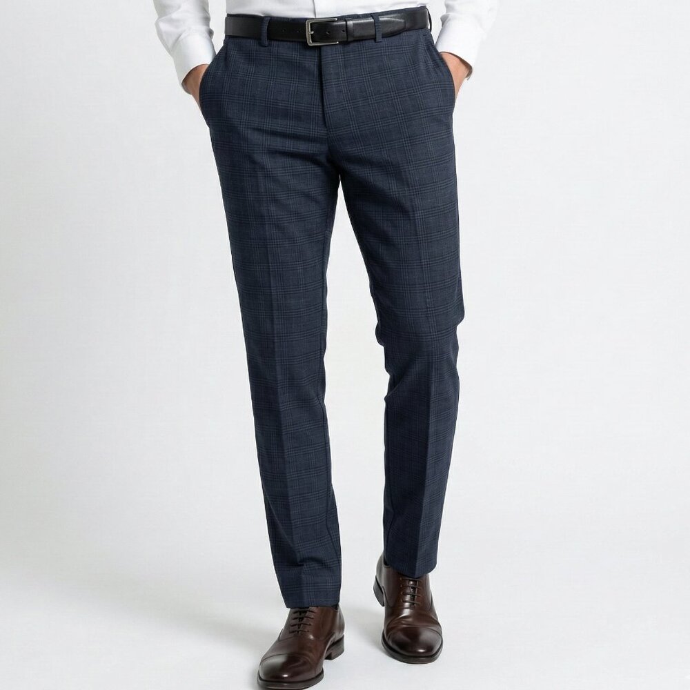 Jack & Jones Marco Slim Dress Pants 31x34 Fit Bi-Stretch Navy Check